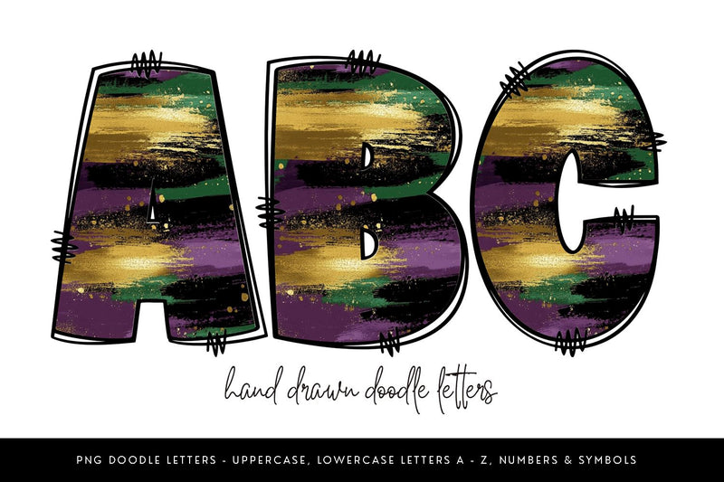 Mardi Gras Brush Stroke Hand Drawn Doodle Letter Alphabet - So Fontsy
