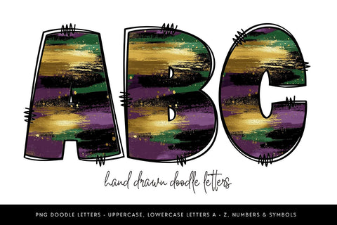Mardi Gras Brush Stroke Hand Drawn Doodle Letter Alphabet Sublimation BijouBay 