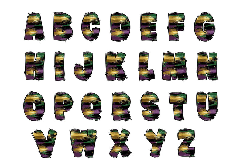 Mardi Gras Brush Stroke Hand Drawn Doodle Letter Alphabet - So Fontsy