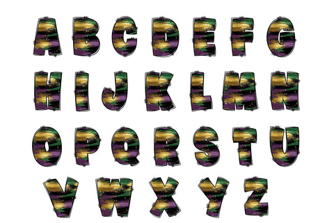 Mardi Gras Brush Stroke Hand Drawn Doodle Letter Alphabet Sublimation BijouBay 