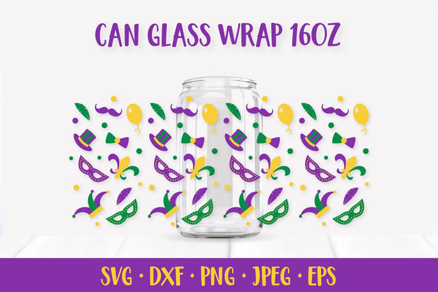 Mardi Gras Can Glass Wrap. Carnival Glass Can SVG SVG LaBelezoka 