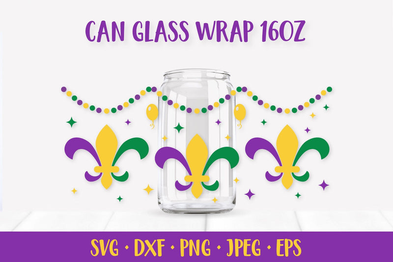 Mardi Gras Can Glass Wrap SVG. Fleur de Lis Glass Can SVG LaBelezoka 