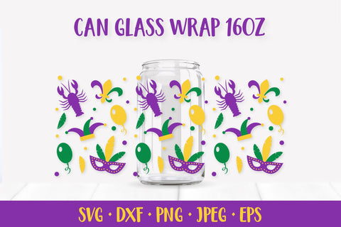 Mardi Gras Can Glass Wraps SVG. Carnival Beer Glass Can Wrap SVG LaBelezoka 