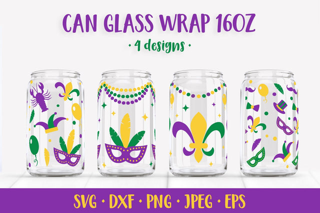 Mardi Gras Can Glass Wraps SVG. Carnival Beer Glass Can Wrap SVG LaBelezoka 