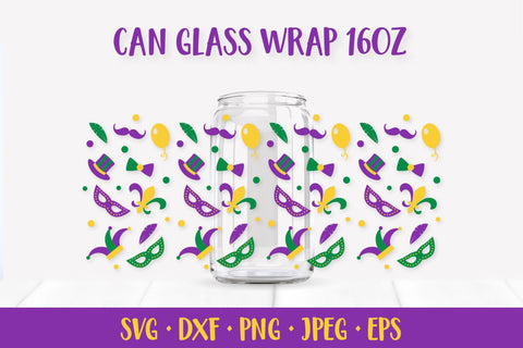 Mardi Gras Can Glass Wraps SVG. Carnival Beer Glass Can Wrap SVG LaBelezoka 