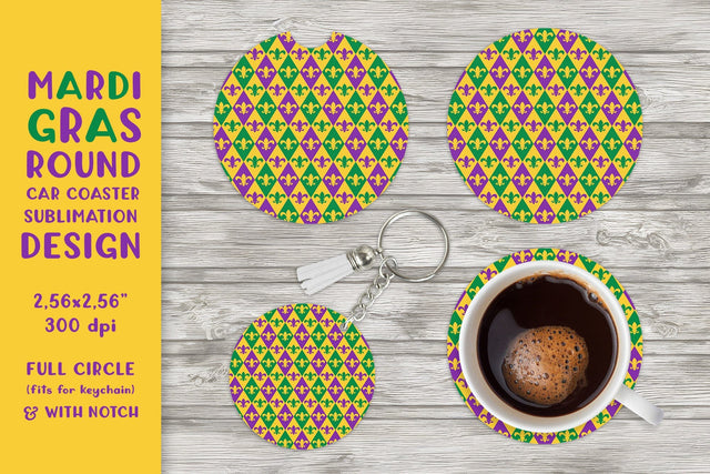 Mardi Gras car coaster sublimation Carnival round coaster 03 Sublimation LaBelezoka 