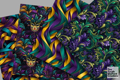 Mardi Gras Carnival Digital Paper | Brazilian Masquerade Fat Tuesday Digital Pattern Fine Purple Elephant Creations 