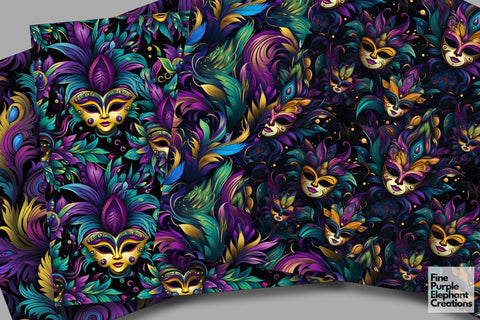 Mardi Gras Carnival Digital Paper | Brazilian Masquerade Fat Tuesday Digital Pattern Fine Purple Elephant Creations 