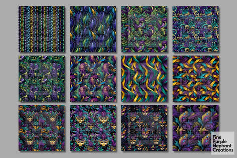 Mardi Gras Carnival Digital Paper | Brazilian Masquerade Fat Tuesday Digital Pattern Fine Purple Elephant Creations 
