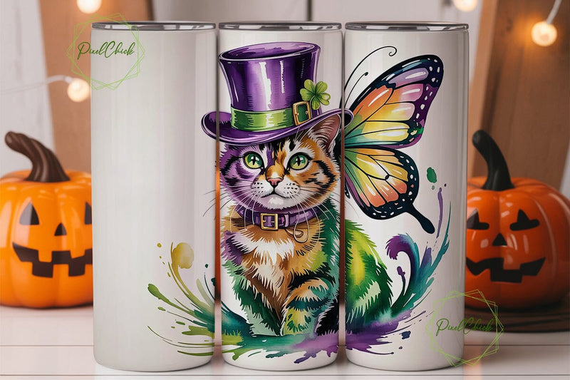 Mardi Gras Cat 20oz Tumbler Wrap Sublimation PixelChick 