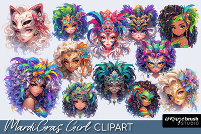 Mardi Gras Clipart Bundle, Fashion Girl Sublimation Designs Sublimation OrangeBrushStudio 
