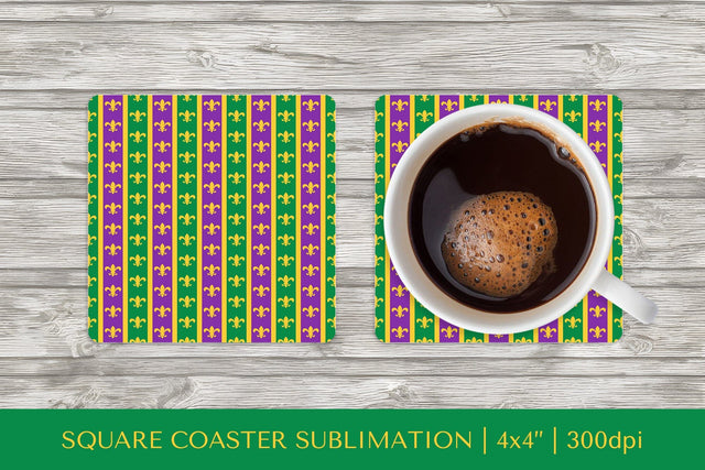Mardi Gras coaster sublimation. Fleur de lis square coaster Sublimation LaBelezoka 