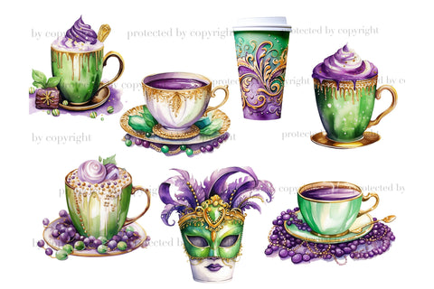 Mardi Gras Coffee Clipart | Carnival Graphics PNG SVG GlamArtZhanna 
