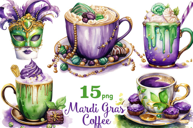 Mardi Gras Coffee Clipart | Carnival Graphics PNG SVG GlamArtZhanna 