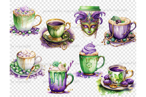 Mardi Gras Coffee Clipart | Carnival Graphics PNG SVG GlamArtZhanna 