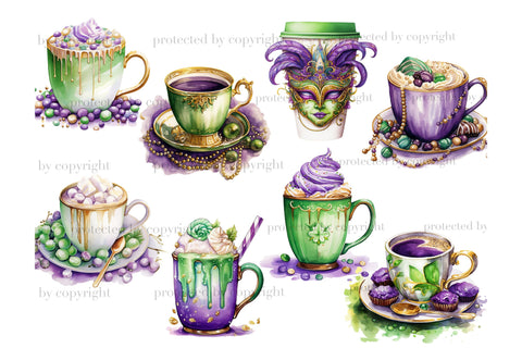 Mardi Gras Coffee Clipart | Carnival Graphics PNG SVG GlamArtZhanna 