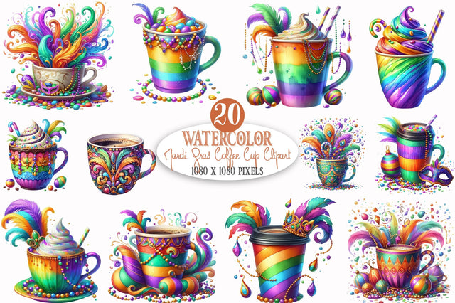 Mardi Gras Coffee Cup Clipart Bundle Sublimation SVGista 