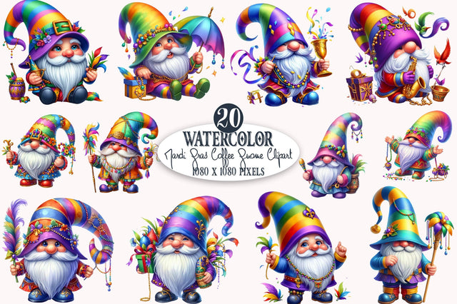 Mardi Gras Coffee Gnome Clipart Bundle Sublimation SVGista 