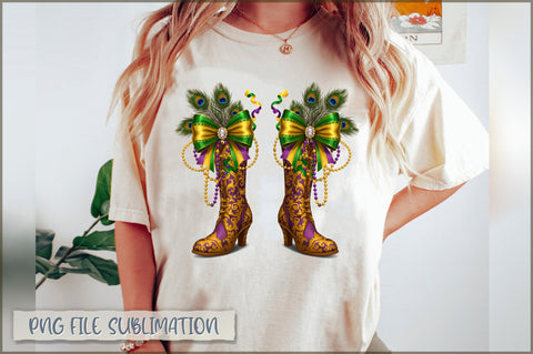 Mardi Gras Coquette Bow Cowboy Boots PNG Sublimation Shetara Begum 