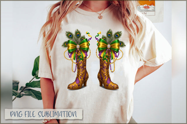 Mardi Gras Coquette Bow Cowboy Boots PNG Sublimation Shetara Begum 