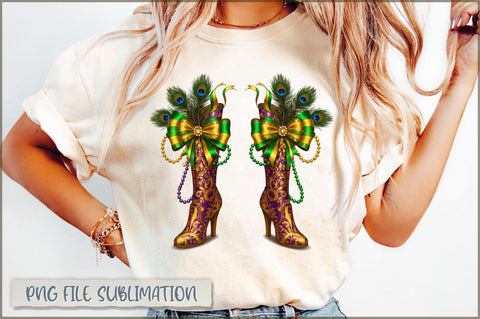 Mardi Gras Coquette Bow Cowboy Boots PNG Sublimation Shetara Begum 