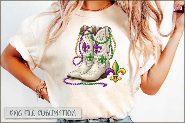 Mardi Gras Cowboy Boot PNG Sublimation Shetara Begum 