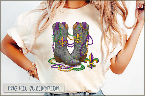 Mardi Gras Cowboy Boot PNG Sublimation Shetara Begum 