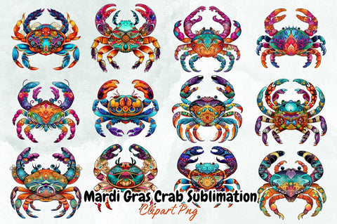 Mardi Gras Crab Sublimation Clipart Bundle Sublimation Designangry 