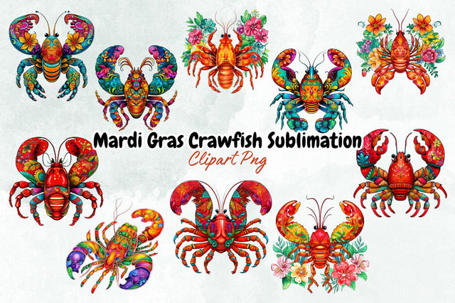 Mardi Gras Crawfish Sublimation Clipart Bundle Sublimation Designangry 