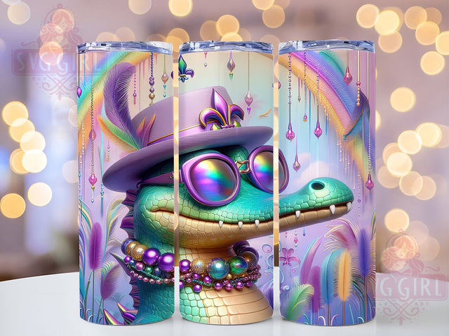 Mardi Gras Crocodile Tumbler, Carnival Croc Wrap, Festive Party Cup, 20oz Sublimation Wrap, New Orleans Celebration Tumbler, Colorful Crocodile Design Cup, Mardi Gras Animal Theme Wrap Sublimation SvggirlplusArt 