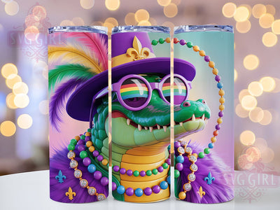 Mardi Gras Crocodile Tumbler, Carnival Croc Wrap, Festive Party Cup, 20oz Sublimation Wrap, New Orleans Celebration Tumbler, Colorful Crocodile Design Cup, Mardi Gras Animal Theme Wrap Sublimation SvggirlplusArt 