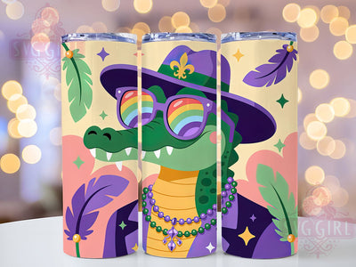 Mardi Gras Crocodile Tumbler, Carnival Croc Wrap, Festive Party Cup, 20oz Sublimation Wrap, New Orleans Celebration Tumbler, Colorful Crocodile Design Cup, Mardi Gras Animal Theme Wrap Sublimation SvggirlplusArt 