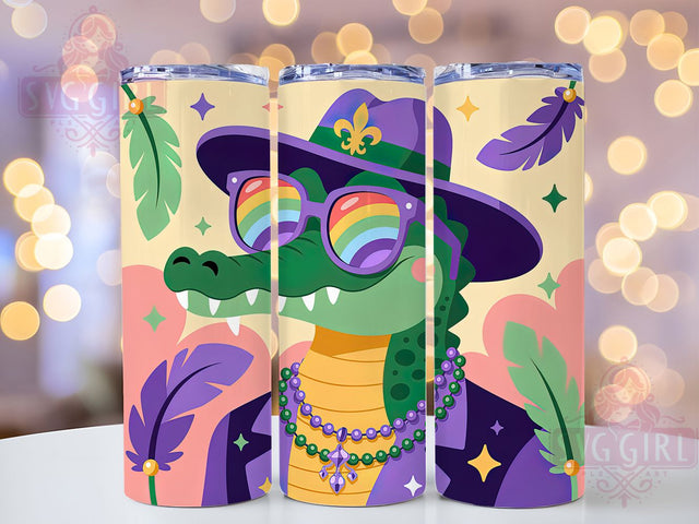 Mardi Gras Crocodile Tumbler, Carnival Croc Wrap, Festive Party Cup, 20oz Sublimation Wrap, New Orleans Celebration Tumbler, Colorful Crocodile Design Cup, Mardi Gras Animal Theme Wrap Sublimation SvggirlplusArt 