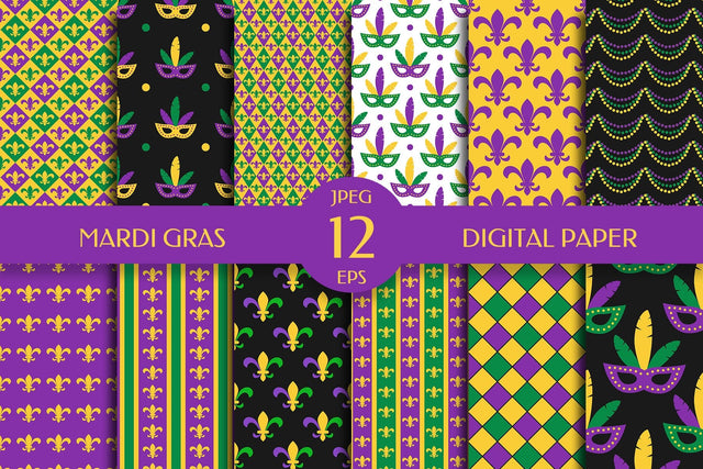 Mardi Gras Digital Paper Bundle. Carnival Seamless Patterns Digital Pattern LaBelezoka 