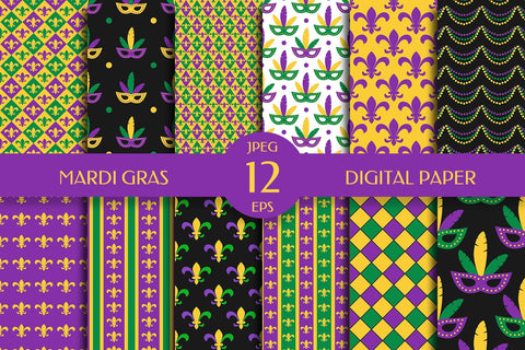 Mardi Gras Digital Paper Bundle. Carnival Seamless Patterns Digital Pattern LaBelezoka 