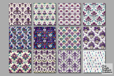Mardi Gras Digital Paper | Masquerade Fleur de Lis Digital Pattern Fine Purple Elephant Creations 