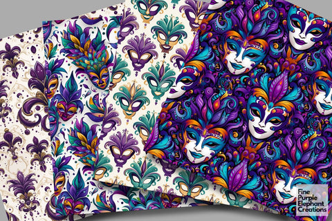 Mardi Gras Digital Paper | Masquerade Fleur de Lis Digital Pattern Fine Purple Elephant Creations 
