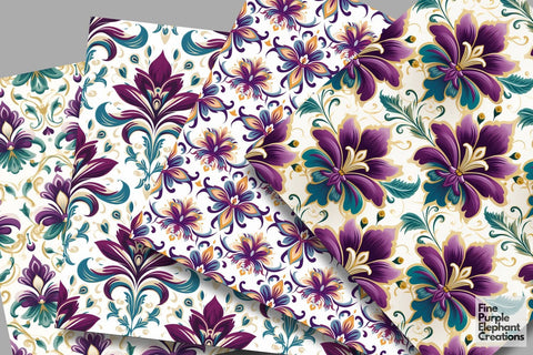 Mardi Gras Digital Paper | Masquerade Fleur de Lis Digital Pattern Fine Purple Elephant Creations 