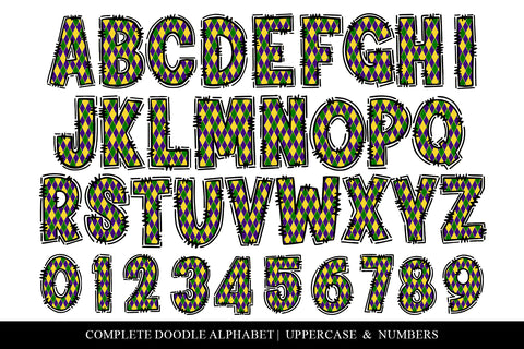 Mardi Gras Doodle Letter Alphabet Sublimation BijouBay 