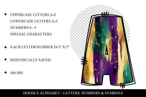Mardi Gras Doodle Letters Sublimation BijouBay 