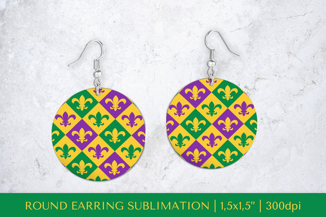 Mardi Gras earring sublimation. Fleur de Lis round earrings Sublimation LaBelezoka 