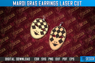 Mardi Gras Earrings Laser Cut | Accessories Laser Cut SVG Design | CNC Files SVG Fly Design 