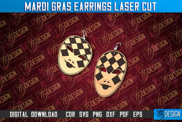 Mardi Gras Earrings Laser Cut | Accessories Laser Cut SVG Design | CNC Files SVG Fly Design 