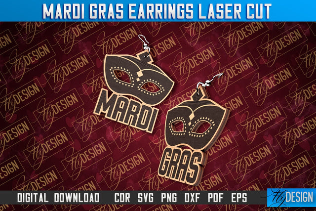 Mardi Gras Earrings Laser Cut | Accessories Laser Cut SVG Design | CNC Files SVG Fly Design 