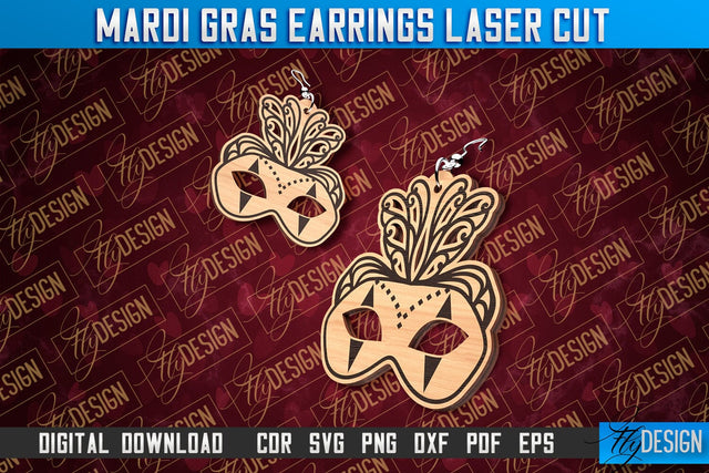 Mardi Gras Earrings Laser Cut | Accessories Laser Cut SVG Design | CNC Files SVG Fly Design 