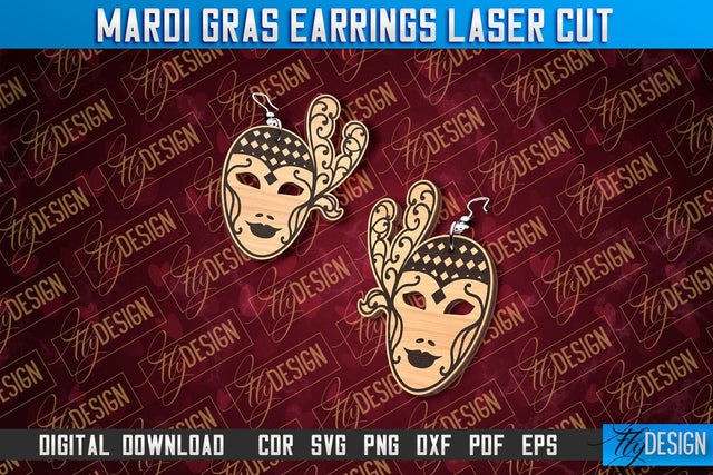 Mardi Gras Earrings Laser Cut | Accessories Laser Cut SVG Design | CNC Files SVG Fly Design 