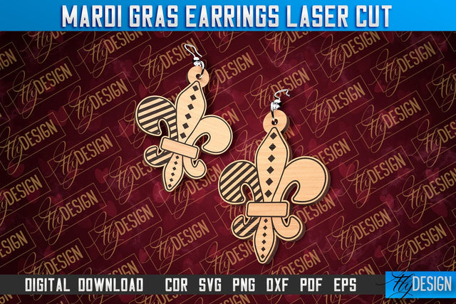 Mardi Gras Earrings Laser Cut | Accessories Laser Cut SVG Design | CNC Files SVG Fly Design 
