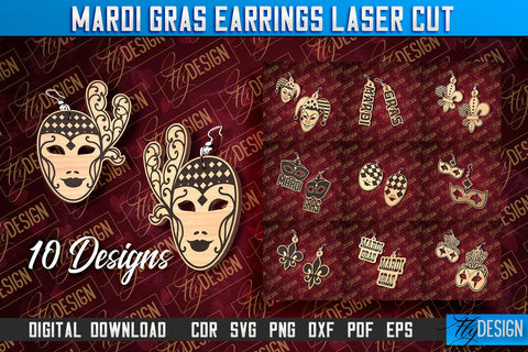 Mardi Gras Earrings Laser Cut | Accessories Laser Cut SVG Design | CNC Files SVG Fly Design 