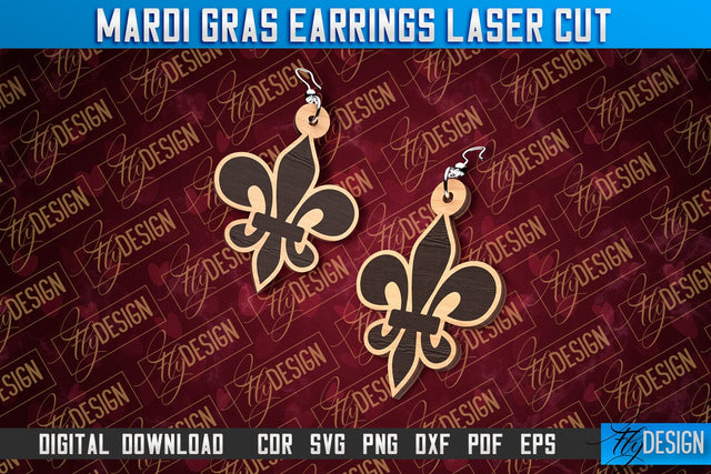 Mardi Gras Earrings Laser Cut | Accessories Laser Cut SVG Design | CNC Files SVG Fly Design 