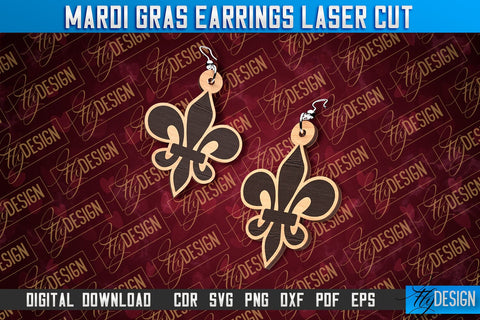 Mardi Gras Earrings Laser Cut | Accessories Laser Cut SVG Design | CNC Files SVG Fly Design 